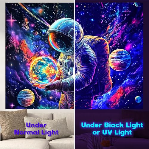 NYZE Astronaut Space Tapestry for Bedroom, Glow in the Dark Room Decor Wall Tapestries, Cool Galaxy Planet Wall Hanging, Wall Hanging for Men Guys Gamer Room Dorm Living Room 90in x 70in - color: A-Astronaut, size: 90"L x 70"W