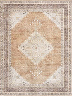 Hauteloom Ferdinand Living Room, Bedroom Machine Washable Area Rug - Farmhouse - Light Brown, Dark Brown, Light Blue - 5'3" x 7' - size: 5'3" x 7' (Rectangular)