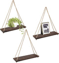 Mkono Wood Hanging Shelves for Wall Boho Decor Swing Rope Rustic Floating Shelf, Set of 3 Wall Display Shelving Home Organizer Rack for Living Room Bedroom Bathroom Kitchen,Brown