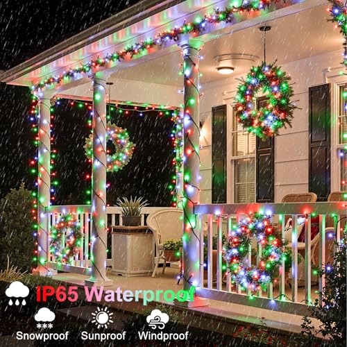100FT 300 LED Christmas Lights Outdoor, Plug in Connectable Christmas Tree Lights Waterproof, 8 Modes String Lights for Outside Indoor Garden Yard Party Xmas Decorations, Red White and Green - color: Red White Green, size: 100FT 300 LED