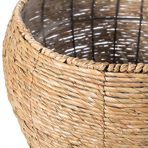 Vintiquewise Woven Round Flower Pot Planter Basket with Leak-Proof Plastic Lining - Large - size: Large
