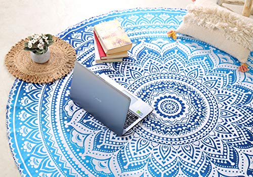 Popular Handicrafts Round Tapestry Wall Hanging Ombre Hippie Mandala Bohemian Hippy Intricate Indian Tapestries Tablecloth 68 Inches (173cm) Blue & Black Grey - color: Blue and Black Grey