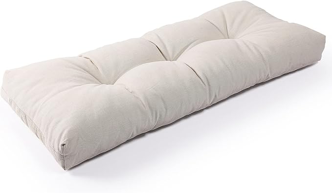 SUNROX LokGrip Non Slip Tufted Memory Foam Bench Cushion, FadeShield Water Resistant Durable Thicken Outdoor/Indoor Bench Seat Pads 30x14x4 inch, Cream