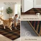 JTJ 3x5 Vintage Door Mats Outdoor Entrance - Easy Jute Fall Rugs Outdoor for Patio, Balcony, Kitchen, Mudroom, Washable Earthy Brown and Red Checkered Elegence Décor