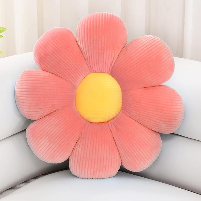 Sioloc Flower Shaped Throw Pillow, Butt Cushion, Floor Pillow, Seating Cushion, Cute Room Decor & Plush Pillow for Bedroom Sofa Chair (Red, 23.6"), 1 Count