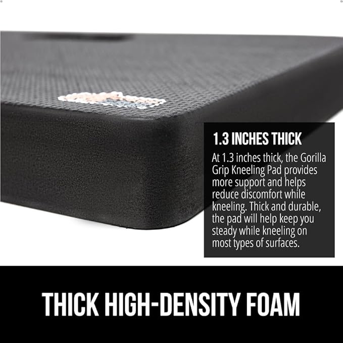 GORILLA GRIP Extra Thick Patent Pending Supportive Foam Kneeling Pad, 2 PK, Large Cushion Knee Pads for Gardening, Baby Bath, Dirt and Water Resistant, Workout and Garden Supplies, 17.5x11, Black