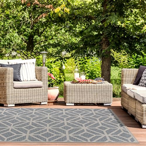 Rugshop Blue Contemporary Geometric Indoor/Outdoor Area Rug — Hose Washable for Living Room, Dining Room and Office, 10' x 14' - size: 10' x 14' (Rectangular)