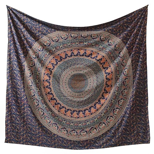 Popular Handicrafts Tapestry Wall Hanging Hippie Mandala Bohemian Hippy Psychedelic Design Indian Magical Thinking Tapestries Bedspread 84x90 Inches,(215x230cm) Navy Blue - size: 90"L x 84"W
