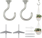 2 Sets Heavy Duty Swag Ceiling Hooks 2.4 Inch, Chrome Finish, Holds Up to 30lbs, for Hanging Plants & Lights, Easy Install on Wood, Concrete & Drywall (Chrome)