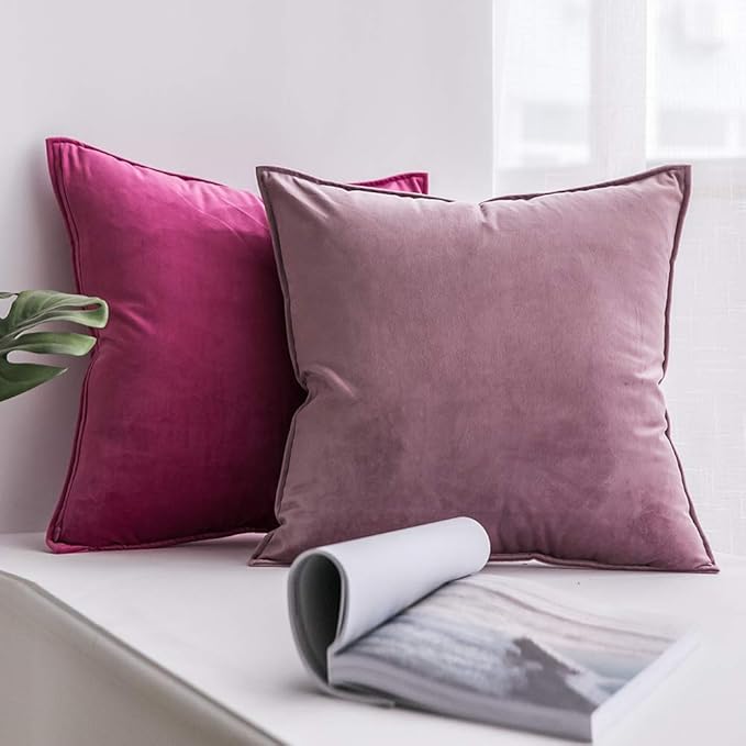 MIULEE Hot Pink Velvet Throw Pillow Covers 20x20 Soft Decorative Solid Square Cushion Cases Pack of 2 Modern Luxury Home Decor for Couch, Sofa, Bedroom