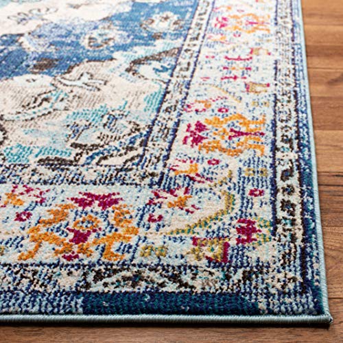 SAFAVIEH Monaco Collection Area Rug - 2'2" x 4', Navy & Light Blue, Non-Shedding & Easy to Clean, Distressed Medallion Design, Ideal for Front Door, Kitchen, Entryway, Accent Space (MNC243N) - color: Navy/Light Blue, size: 2'2" x 4' (Rectangular)