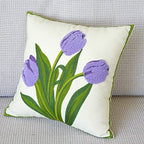vctops Farmhouse Tulip Cotton Tufted Throw Pillow Cover Spring Floral Embroidery Pillowcase Soft Square Cushion Case for Sofa Couch Bed Chair (Purple,18"x18") - color: Purple