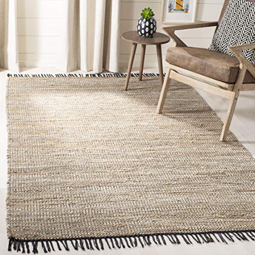 SAFAVIEH Vintage Leather Collection Accent Rug - 3' x 5', Beige, Handmade Boho Fringe Leather & Jute, Ideal for High Traffic Areas in Entryway, Living Room, Bedroom (VTL203B) - color: Beige, size: 3' x 5' (Rectangular)