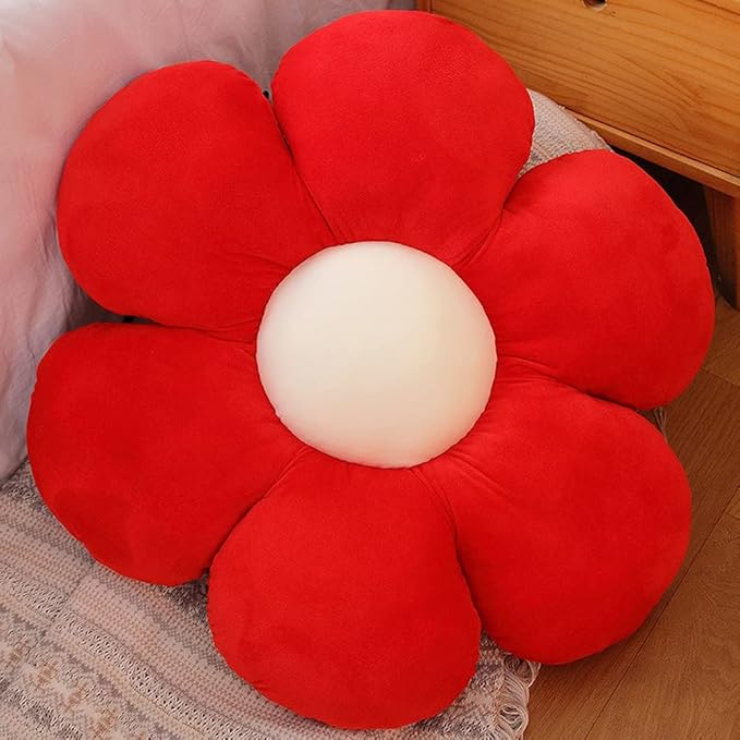 lannery Flower Plush Throw Pillows, Flower Floor Pillow Seating Cushion Toy for Reading, Room, Watching TV (25.6", red)