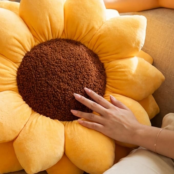 Green Philosophy Co. 3D Sunflower™ Shaped Decorative Throw Pillow - Soft Plush Cushion for Bed and Couch, Cute Boho & Cottagecore Home Decor Accent, Golden Yellow, 20 Inches