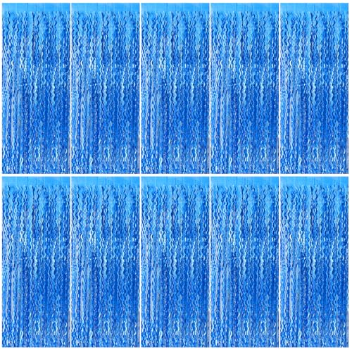 Blue Backdrop Wavy Tinsel Foil Fringe Curtains for Parties Sparkle Metallic Wavy Blue Birthday Decorations for Streamers Party Decorations Photo Booth Props Birthday Ocean Party Decor Supplies - color: Dark Blue, size: 10 Pack