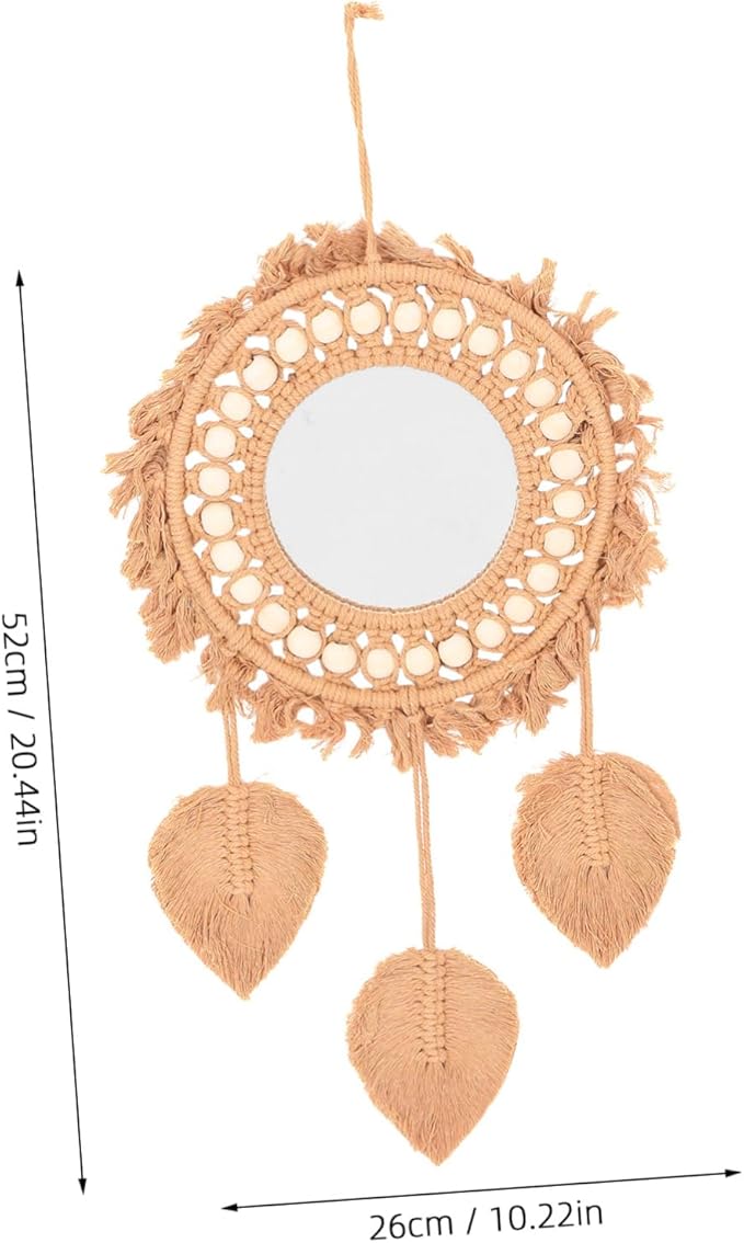 Bohemian Mirror Wall Decor Rustic Rope Woven Mirror for Bedroom Boho Style