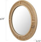 FLORA Round Rattan Wall Mirror with Wooden Framed, Modern Boho Decorative Mirror for Bathroom, Entry, Living Room, Bedroom, 24 Inch