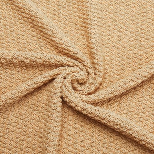 Amazon Basics Chunky Cable Knit Throw Blanket for Couch, Sofa, Bed, Lightweight Soft Cozy, 50" x 60", Sand - color: Sand, style: Knitted