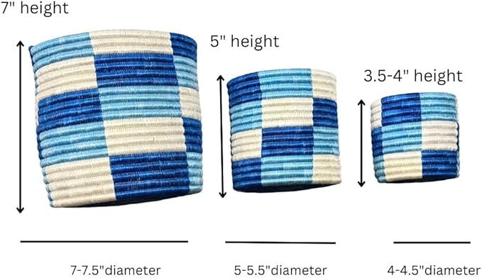 African Planter Baskets Sets of 3 Woven Sisal Baskets for Indoor Plant Pots Covers Home Decor Storage Organizer Gifts Zen Designs Arts and Crafts (Teal Blue and Natural)