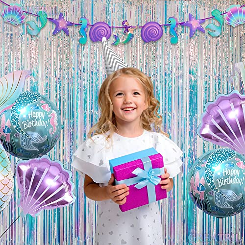 Iridescent Party Streamers Backdrop - GREATRIL Neon Transparent Holographic Tinsel Foil Fringe Curtain for Mermaid/Frozen/Sea/Euphoria/ERAS Party Theme Decorations 3.2ft x 6.5ft 2 PCS - color: Iridescent