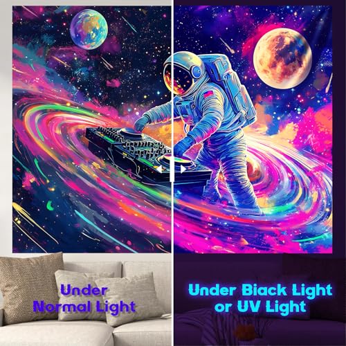 NYZE Blacklight Tapestry Music Wall Tapestry Art Party Banner Colourful Poster Design Tapestries for Hip Hop College Dorm Room Bedroom Wall Decor 79in×59in - color: Astronaut F, size: 79"L x 59"W