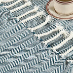 Herringbone Knitted Two Tone Throw Blankets with Braided Tassel Fringe, Boho Farmhouse Lightweight Turkish Throw Blanket for Couch Bed Sofa, Picnic, Yoga, Outdoor Blanket, 50 x 60 Inch, Dark Teal - color: Dark Teal