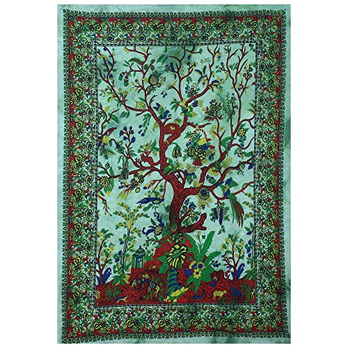 Popular Handicrafts Tapestry Wall Hanging Hippie Bohemian Tree of Life Hippy Psychedelic Design Indian Tapestries Bedspread 53 x 78 inches (140cm x 215cm) Green - color: Green #1, size: 78"L x 53"W