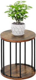 Plant Stand Indoor,small plant stool,Flower Pot Corner stand holder,Mid Century Heavy Duty Metal Tall Home Decor,Modern Round End Table,Small Rustic Display Stand for Living Room,Bedroom(Brown,14In)