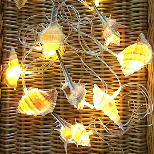 Starryfill Ocean Real Conch 10 LED String Lights 9.0Ft Waterproof Battery Operated Warm White with Timer for Beach Themed Indoor Covered Outdoor Birthday Wedding Parties Decoration - color: Conch