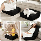 Floor Pillow for Adults, 8" Square Floor Cushions with Washable Cover, Large Corduroy Meditation Pillow, 22 inches Tatami Seat with Handle for Living Room or Yoga, Black
