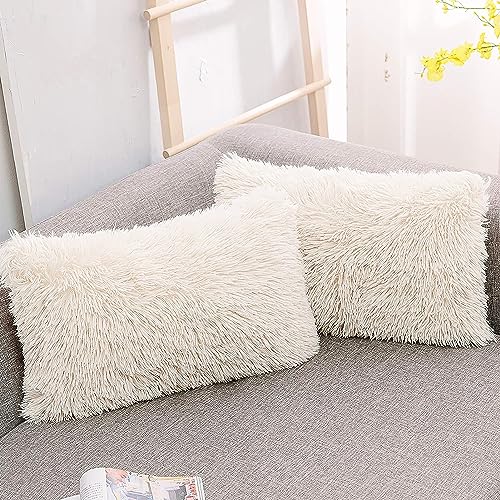 NordECO HOME Luxury Soft Faux Fur Fleece Cushion Cover Pillowcase Decorative Throw Pillows Covers, No Pillow Insert, 12" x 20" Inch, Beige, 2 Pack - color: D-beige, size: 20" x 12" (Pack of 2)