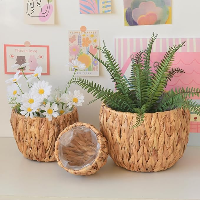 Handwoven Seagrass Plant Basket - Lightweight Decorative Storage for Indoor Garden(7.87inch)