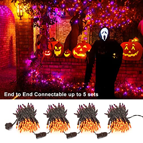 ODEETRONIC Purple Orange Lights, 21.63ft 100 Count Mini Incandescent Halloween Lights, 120V UL Certified Connectable Plugin Outdoor Tree Light, Brown Wire Indoor String Light for Party Spooky Decor - color: Purple Orange-Brown Wire, size: 100 Count Incand