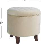 Homepop Home Decor | Upholstered Round Velvet Tufted Foot Rest Ottoman | Ottoman with Storage for Living Room & Bedroom | Decorative Home Furniture, Cream Small