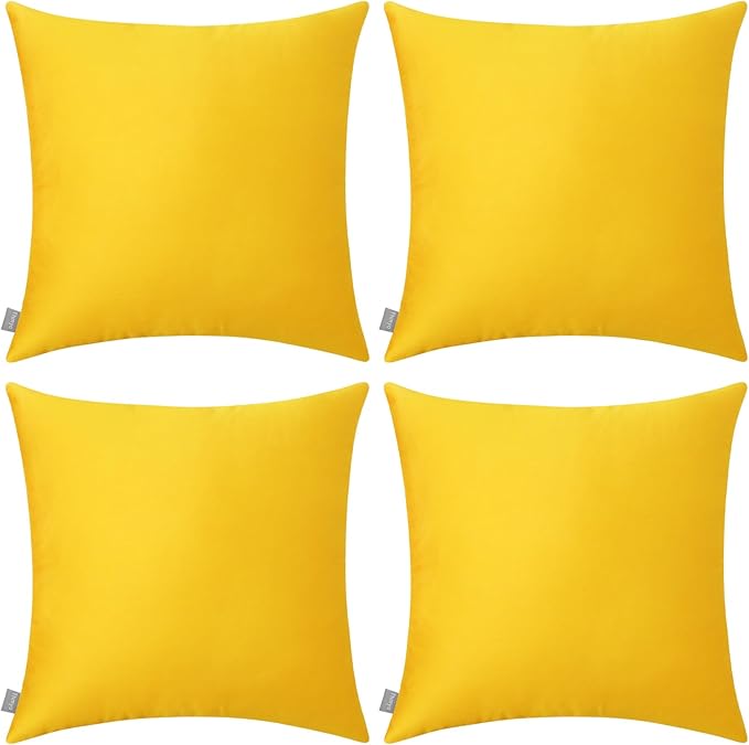 Thmyo 4-Pack 100% Cotton Comfortable Solid Decorative Throw Pillow Cases Square Cushion Covers Sublimation Blank DIY Throw Pillowcase (Only Pillow Covers No Inserts)(18x18 inch/45x45cm,Yellow)