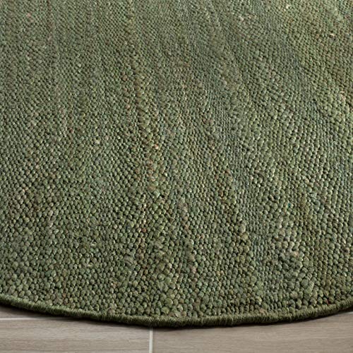 SAFAVIEH Natural Fiber Collection Area Rug - 4' Round, Green, Handmade Boho Fringe Woven Jute, Ideal for High Traffic Areas in Living Room, Bedroom (NF368G)
