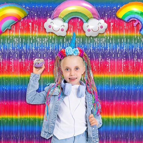 Gradient Colorful Party Streamers Backdrop Decorations - GREATRIL Rainbow Party Backdrop Curtains for VBS/Candyland/Birthday/Neon Glow/Graduation 2026/Disco/Bachelorette Themed - 1m x 2.5m - Pack of 2 - color: Gradient Rainbow