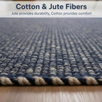 Navy 2X6 Jute Rug Braided Construction - Farmhouse Woven Carpet - Nautical Floor Covering for Hallways and Kitchen, Runner 2' x 6'