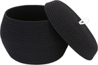 Sea Team Round Cotton Rope Storage Basket with Lid, Decorative Woven Storage Bin, Pot, Caddy, Organizer, Container for Snacks, Towels, Plants, 13 x 9 Inches (Large, Black)