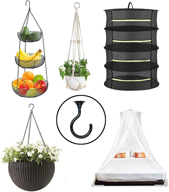 4 Sets Heavy Duty Swag Ceiling Hooks with Hardware for Hanging Plants, Cavity Wall Fixing, Easy Installation, Holds Up to 30lbs, Ideal for Home & Garden (4 Sets, Black)