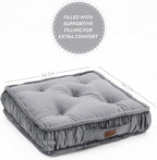 Square Floor Cushion, Floor Pillow Thick Floor Seating, Comfortable Supportive, Quilted Soft Booster Seat Pad for Yoga Meditation, Yoga Cushion, 22x22x4.7 Inch, Ibiza, Light Grey