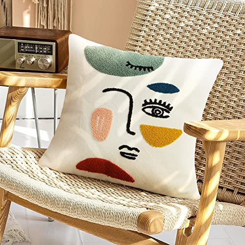 Merrycolor Soft Aesthetic Decorative Throw Pillow Covers 18x18 Modern Abstract Face Art Pillow Covers Colorful Embroidery Square Cushion Case Boho Cute Pillows for Bedroom Couch Sofa Living Room,1PC - color: Abstract Face 1, size: 18" x 18" (Pack of 1)