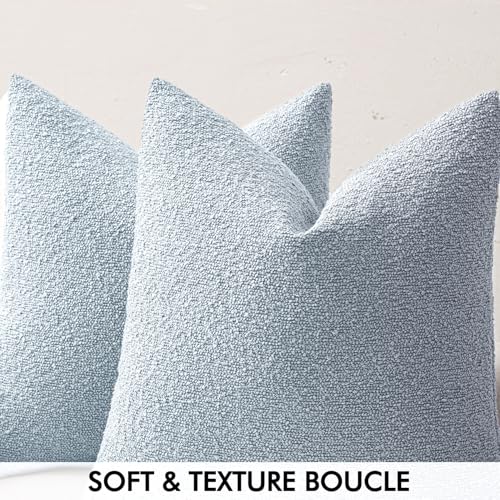 MIULEE 18x18 Inch Decorative Pillow Covers for Couch Bed Set of 2 Textured Boucle Neutral Throw Pillow Covers Light Blue Accent Solid Pillowcases Sofa Living Room Home Decor - color: Sky, size: 18" x 18" (Pack of 2)