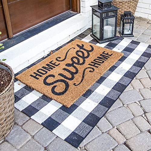Buffalo Plaid Outdoor Rug, 3'x5' Black and White Check Indoor/Outdoor Area Rugs, Layering Rug for Hello/Welcome Door Mat, Washable Cotton Woven Farmhouse Mat for Christmas Front Porch Décor - color: Black and White Plaid, size: 3' x 5' (Rectangular)
