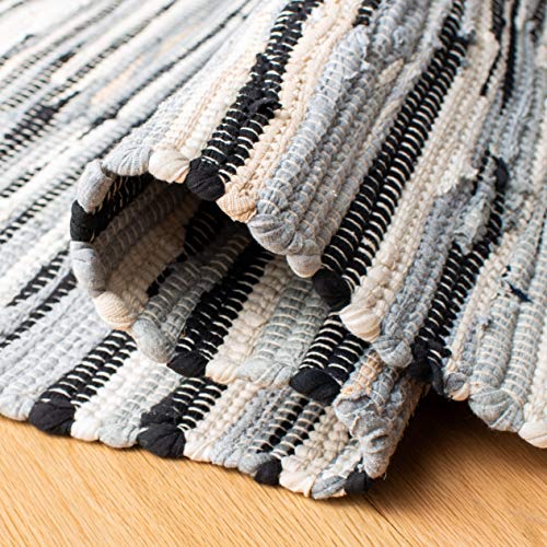 SAFAVIEH Rag Rug Collection Accent Rug - 2' x 3', Black & Multi, Handmade Boho Stripe Cotton, Ideal for High Traffic Areas in Entryway, Living Room, Bedroom (RAR129Q) - color: Black/Multi, size: 2' x 3' (Rectangular)