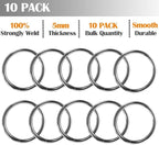 Ewparts Metal Rings 2 inch Macrame Metal Rings for Crafts for Macrame Plant Hangers Dog Collars 10 Pack 5mm Thick Welded Heavy Duty O Ring 2 in Buckle 50mm O Rings for Jewellry Making,Sewing
