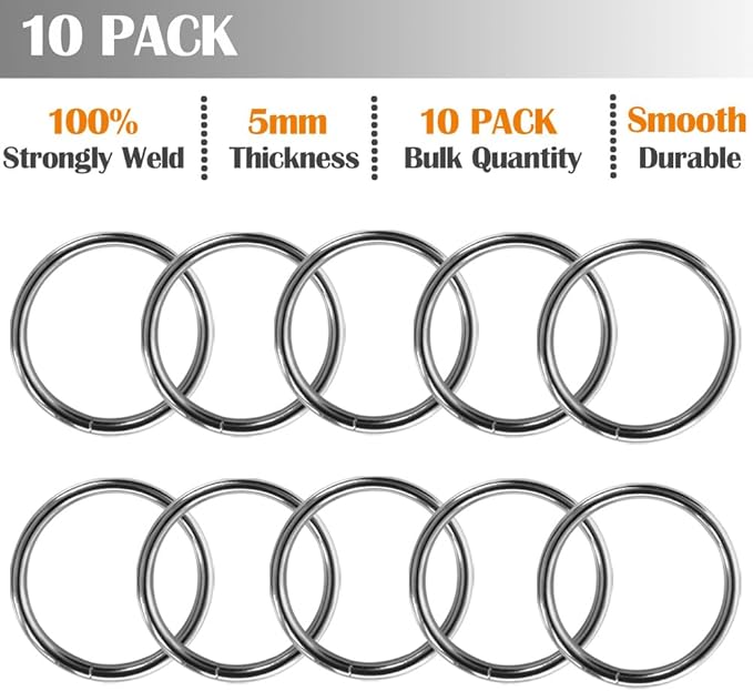 Ewparts Metal Rings 2 inch Macrame Metal Rings for Crafts for Macrame Plant Hangers Dog Collars 10 Pack 5mm Thick Welded Heavy Duty O Ring 2 in Buckle 50mm O Rings for Jewellry Making,Sewing