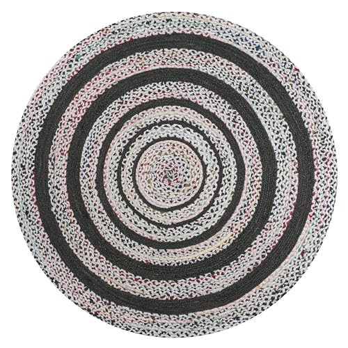 JONATHAN Y Abyss Braided Jute White/Multi 6' Round Indoor Area Rug, Bohemian, Classic, Coastal, Easy-Cleaning for Living Room, Bedroom, Kitchen, Pet Friendly, Non-Shedding (RNF117B-6R) - color: White, size: 6' (Round)