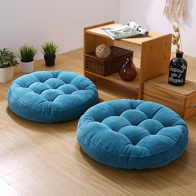Meditation Floor Pillow Set of 2 Large Round Floor Cushions for Adults Tufted Corduroy Floor Seat Pillows Cushion for Living Room Tatami Yoga,Sky Blue 22x22 Inch